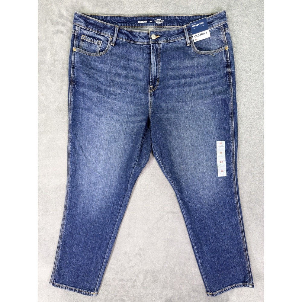 New Old Navy Jeans Womens 20 Blue Vintage Straight Slim Medium Wash High Rise